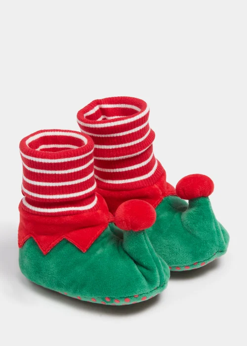 Green & Red Christmas Elf Soft Sole Baby Boots (Newborn-18mths) - Age 0 - 3 Months Image 1
