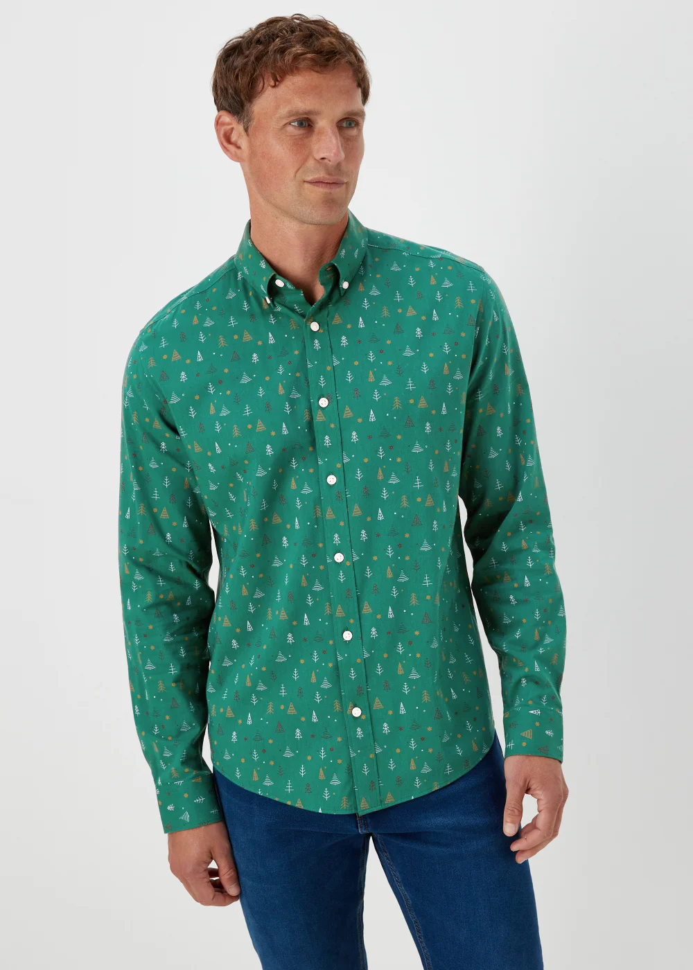 Green Christmas Print Long Sleeve Shirt - S Green Christmas Print Long Sleeve Shirt - S