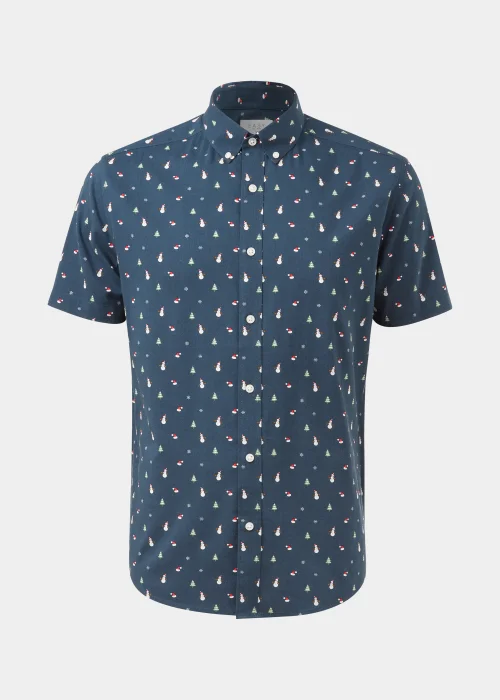 Navy Christmas Print Shirt - S Image 5