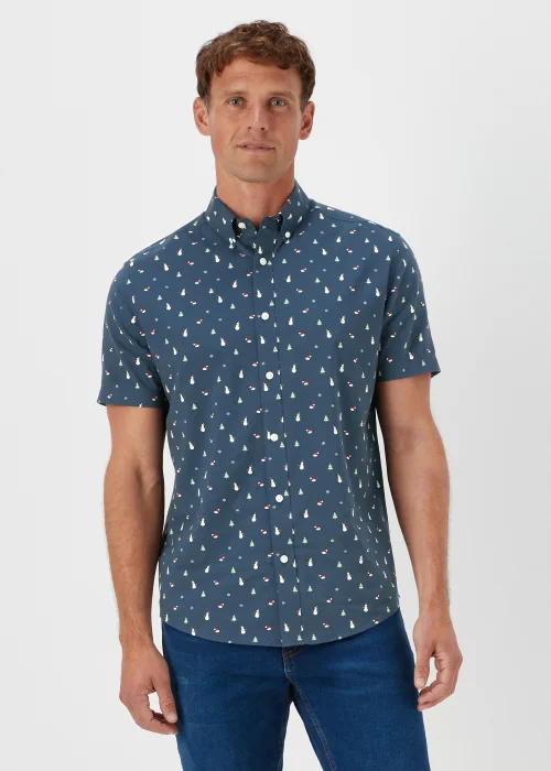 Navy Christmas Print Shirt - S Image 1
