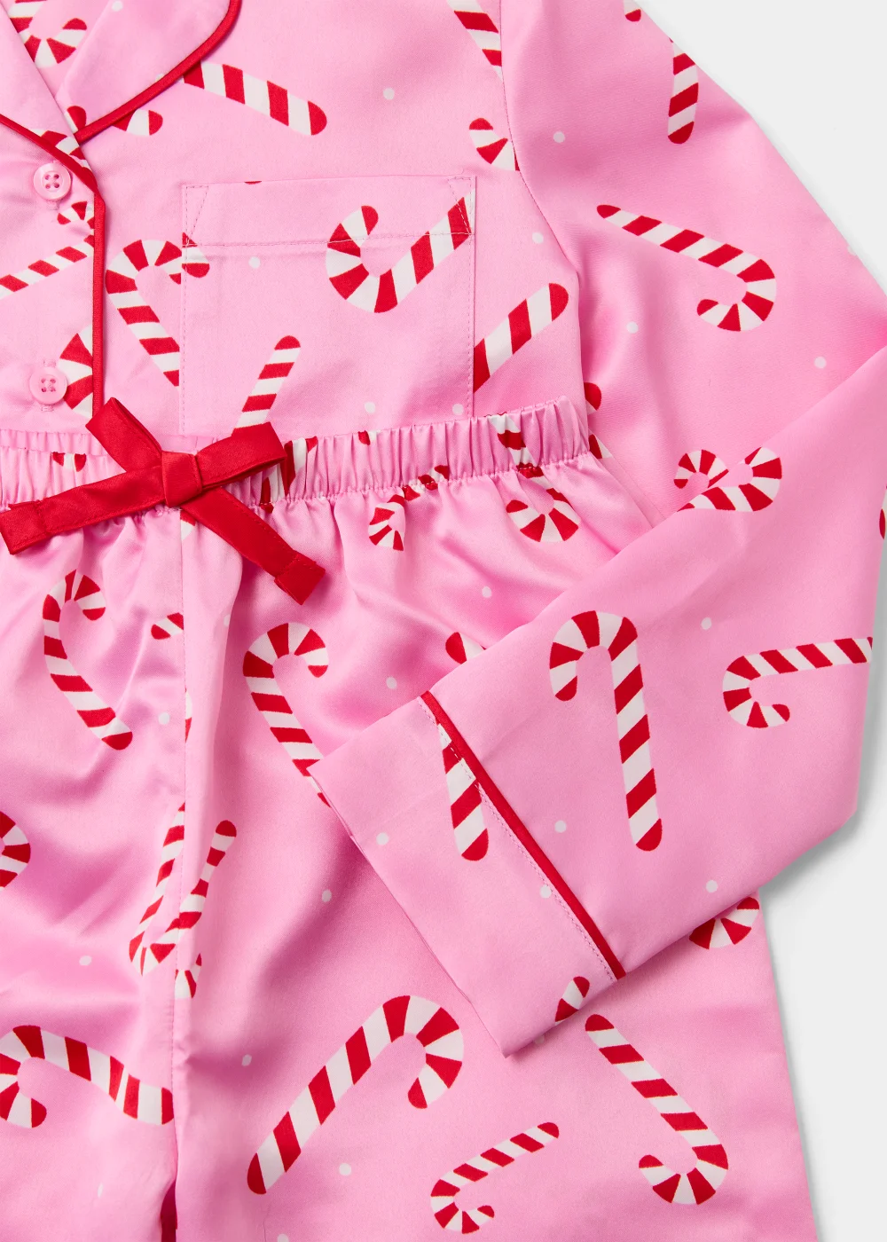 Girls Pink Christmas Candy Cane Satin Pyjama & Scrunchie Set (4-13yrs) - Age 4 Years Image 2