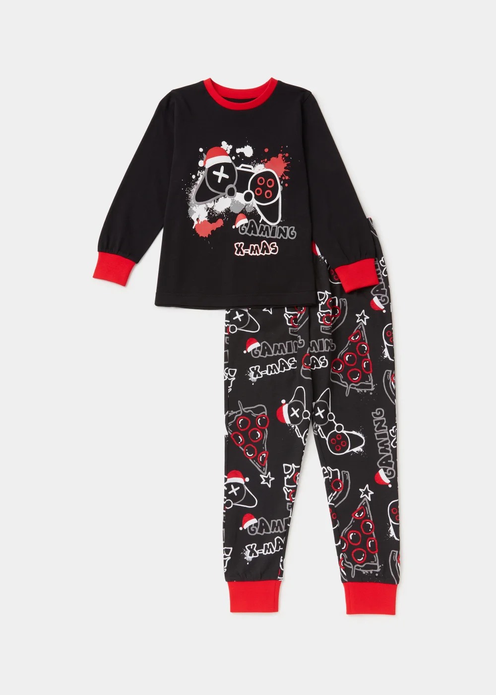 Kids Black Graffiti Pizza Pyjama Set (4-13yrs) - Age 4 Years Image 1
