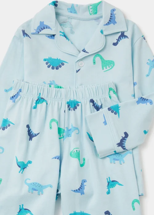 Boys Blue Dinosaur Button Up Pyjama Set (9mths-5yrs) - Age 9 - 12 Months Image 2