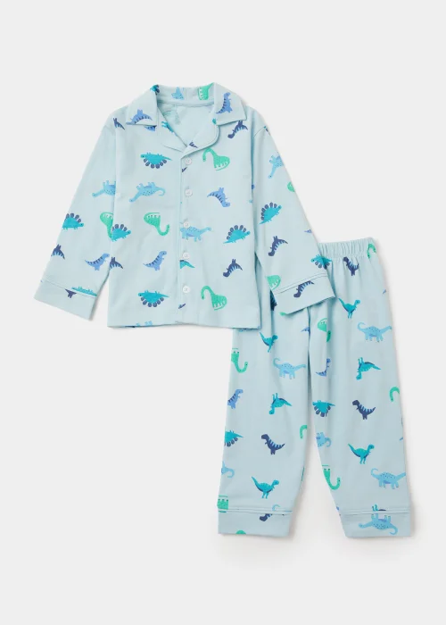 Boys Blue Dinosaur Button Up Pyjama Set (9mths-5yrs) - Age 9 - 12 Months Image 1