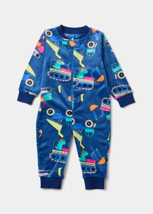 Boys Navy Digger Footless Onesie (9mths-5yrs) - Age 9 - 12 Months Image 1