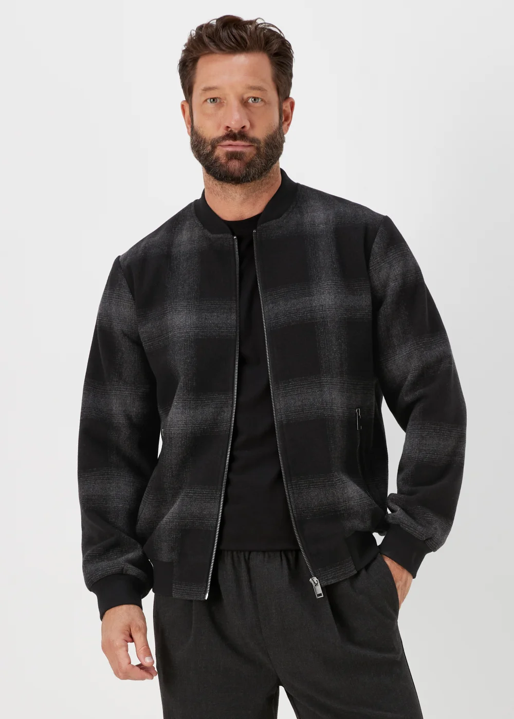 Charcoal Check Bomber Jacket - S Image 1