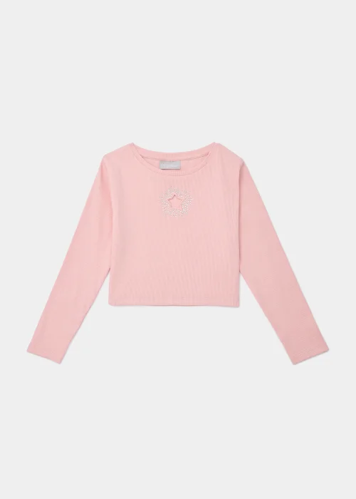 Girls Pink Ribbed Star Long Sleeve Top (4-13yrs) - Age 4 Years Image 1