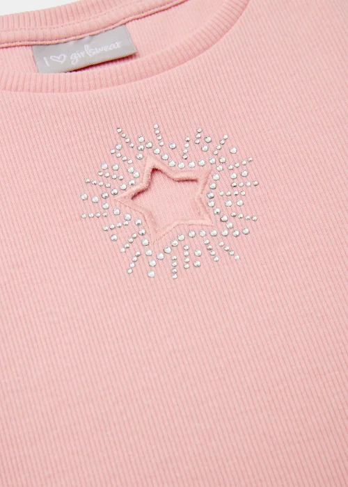 Girls Pink Ribbed Star Long Sleeve Top (4-13yrs) - Age 4 Years Image 2