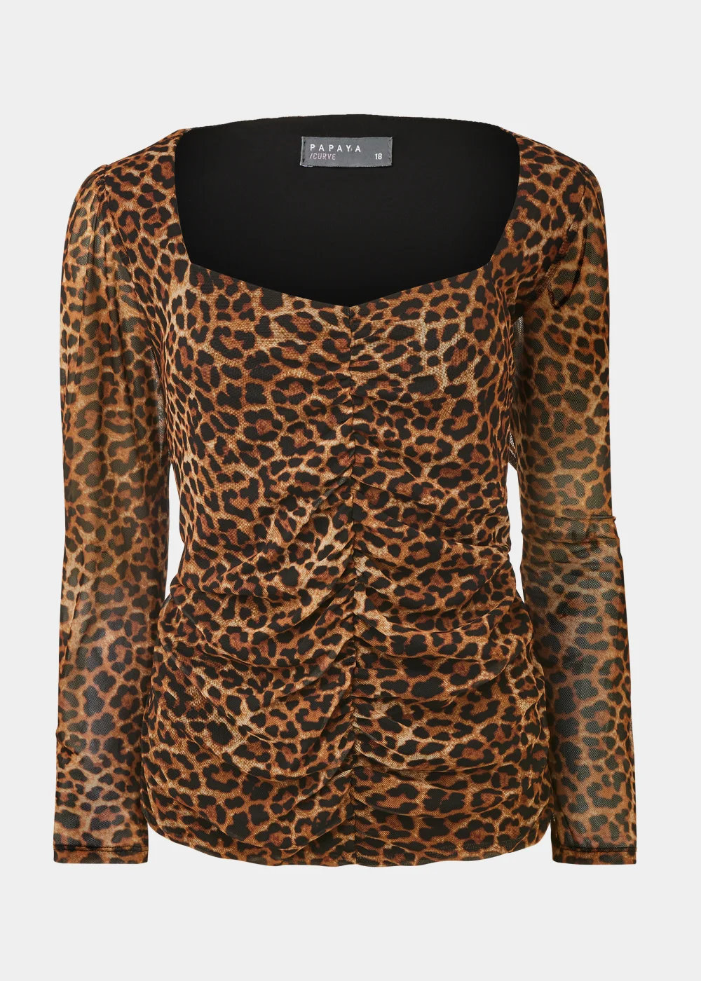 Papaya Curve Brown Leopard Print Long Sleeve Mesh Top - 18 Image 5