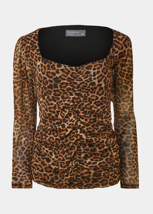 Papaya Curve Brown Leopard Print Long Sleeve Mesh Top - 18 Image 5