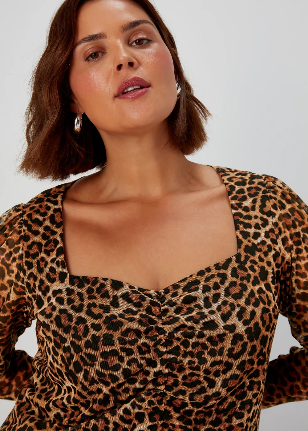 Papaya Curve Brown Leopard Print Long Sleeve Mesh Top - 18 Image 3