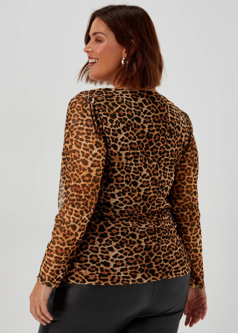 Papaya Curve Brown Leopard Print Long Sleeve Mesh Top - 18 Image 2