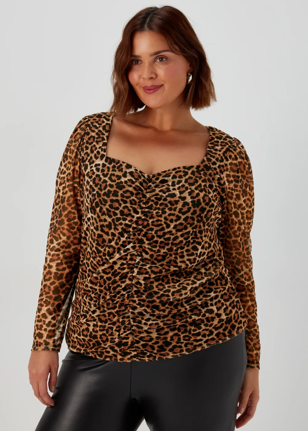 Papaya Curve Brown Leopard Print Long Sleeve Mesh Top - 18 Image 1