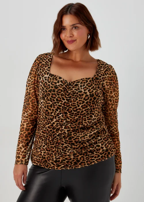 Papaya Curve Brown Leopard Print Long Sleeve Mesh Top - 18 Image 1