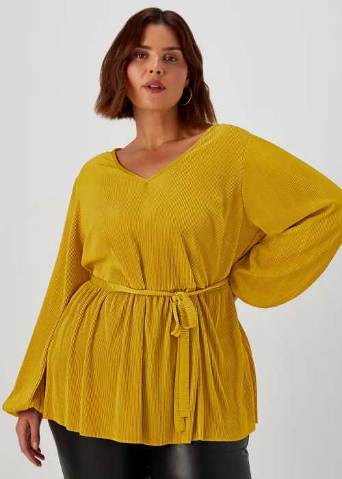 Papaya Curve Yellow Tie Waist Plisse Top - 18 Image 1