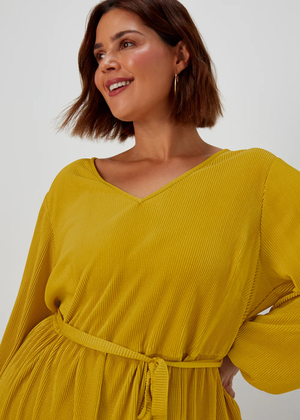 Papaya Curve Yellow Tie Waist Plisse Top - 18 Image 3