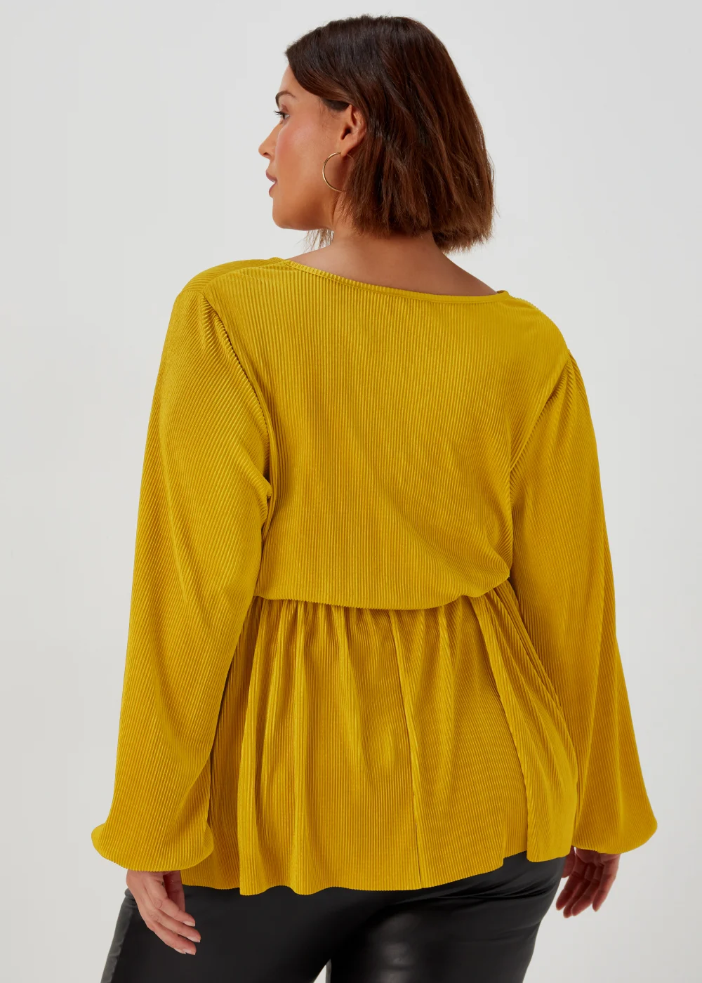 Papaya Curve Yellow Tie Waist Plisse Top - 18 Image 2