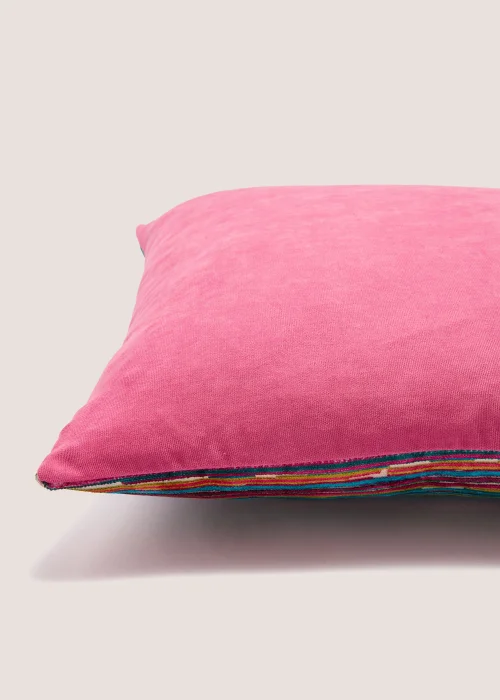 Pink Stripe Velvet Cushion Image 2