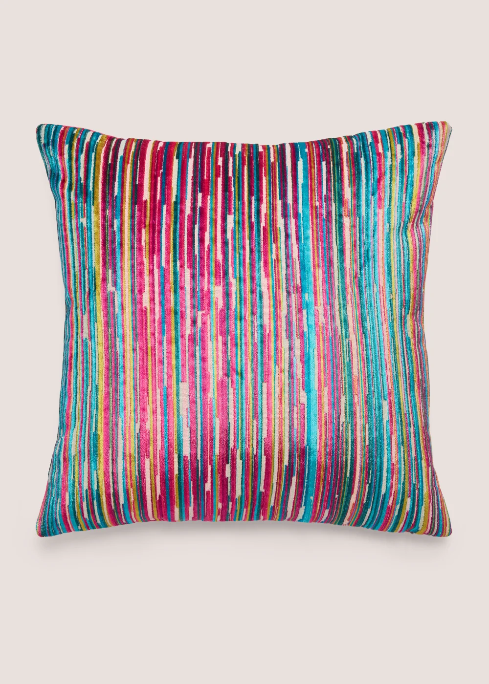 Pink Stripe Velvet Cushion Image 1