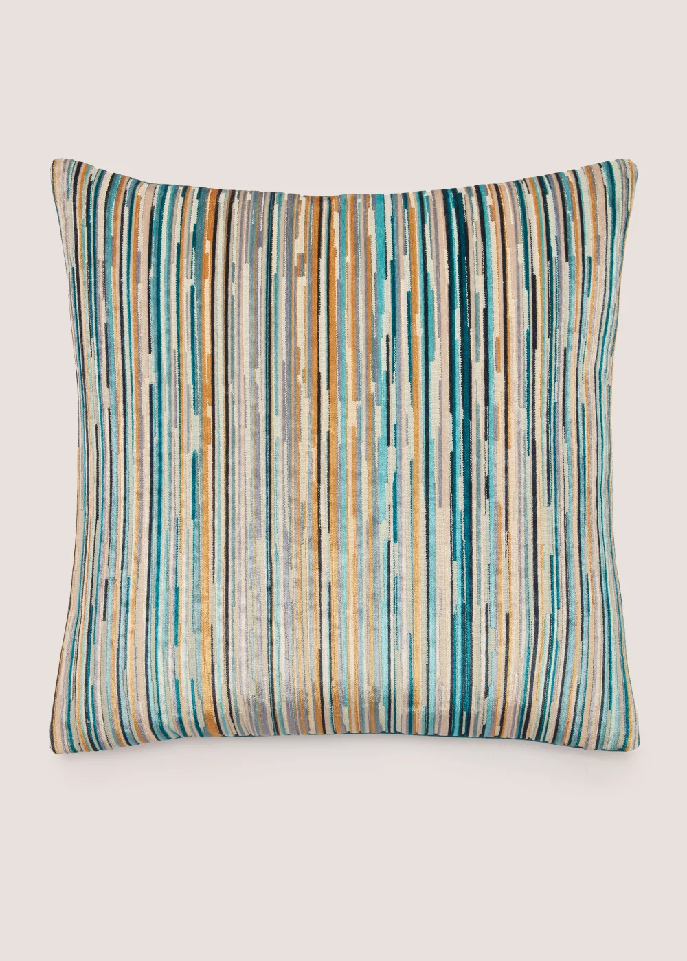 Teal Stripe Velvet Cushion Image 1