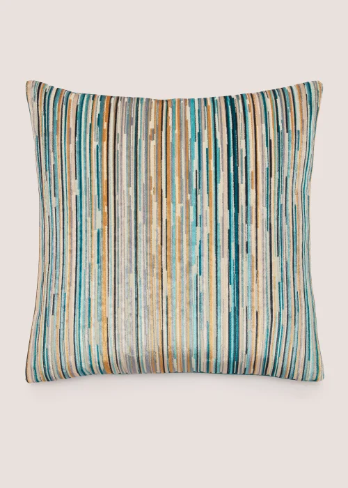Teal Stripe Velvet Cushion Image 1