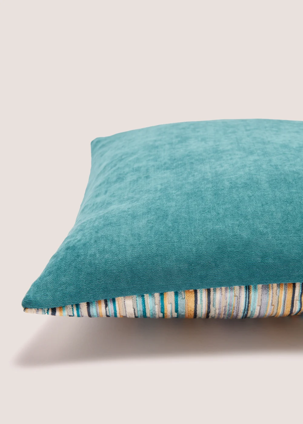 Teal Stripe Velvet Cushion Image 2