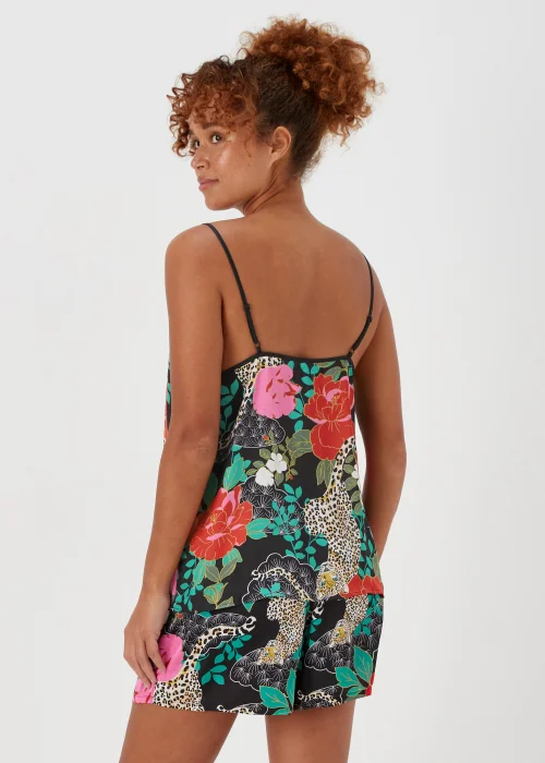 Black Floral Satin Cami Pyjama Top - Size 8 Image 2