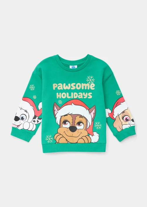 Kids Green Paw Patrol Christmas Sweatshirt (9mths-6yrs) - 1-1.5 Yrs Image 1