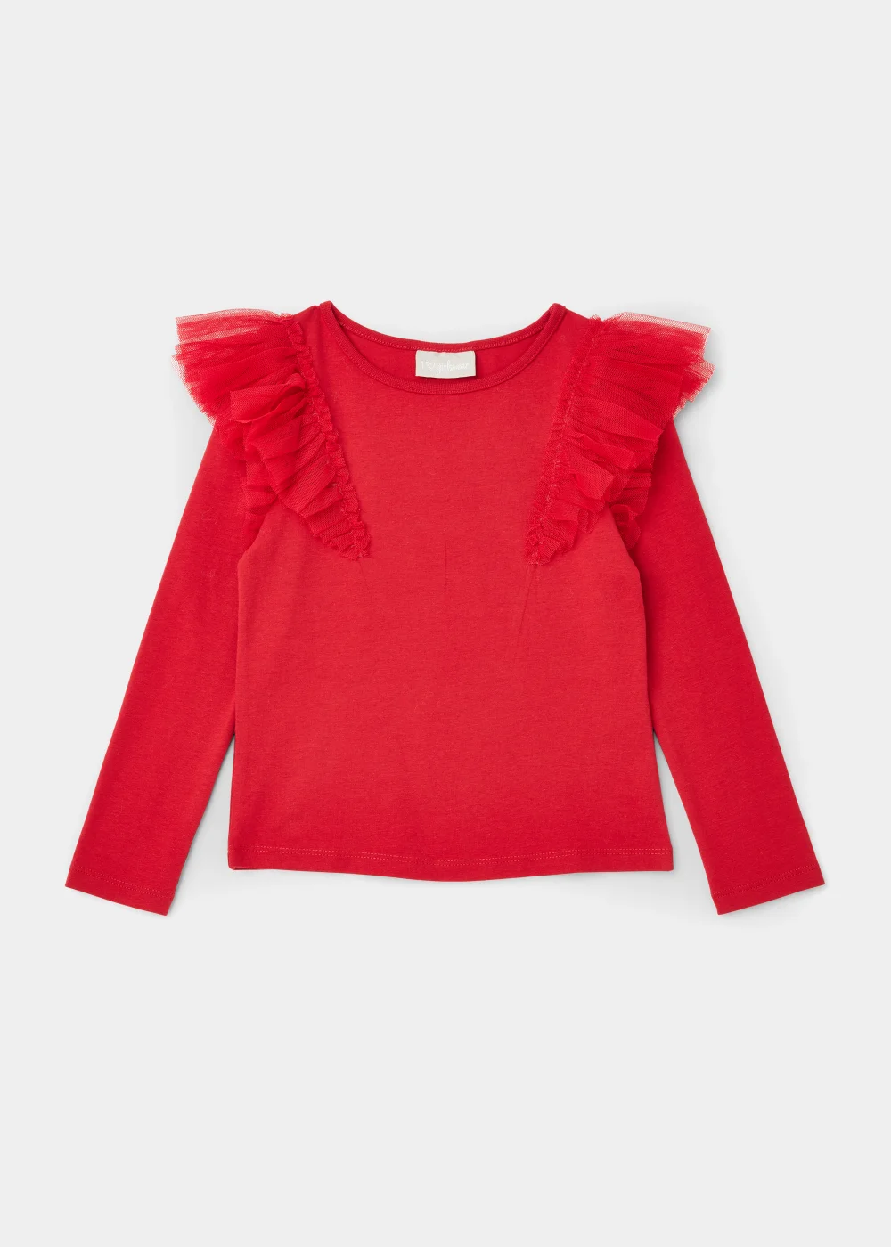 Girls Red Organza Frill Long Sleeve Top (4-13yrs) - 4 Yrs Image 1