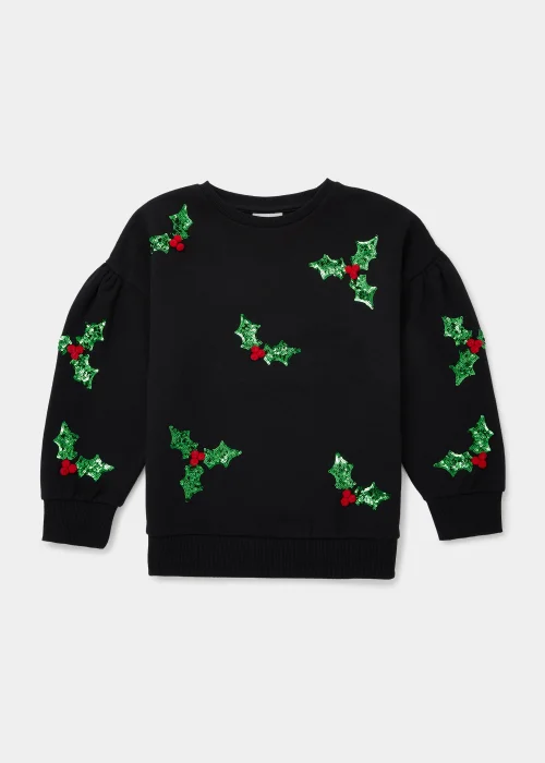 Black Christmas Holly Sweatshirt (4-12yrs) - 4 Yrs Image 1