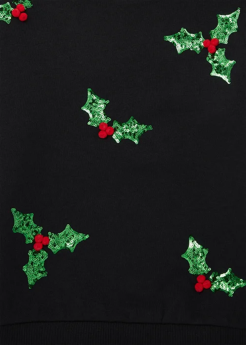 Black Christmas Holly Sweatshirt (4-12yrs) - 4 Yrs Image 2