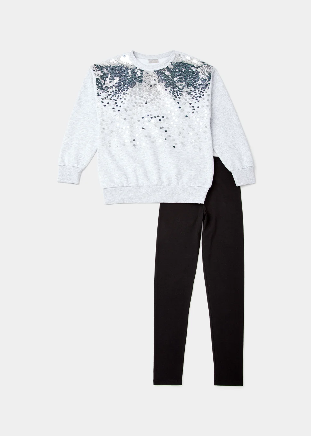 Girls Grey Sequin Sweatshirt & Black Leggings (4-13yrs) - Age 4 Years Image 1
