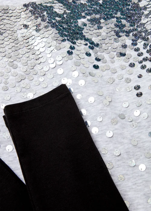 Girls Grey Sequin Sweatshirt & Black Leggings (4-13yrs) - Age 4 Years Image 2