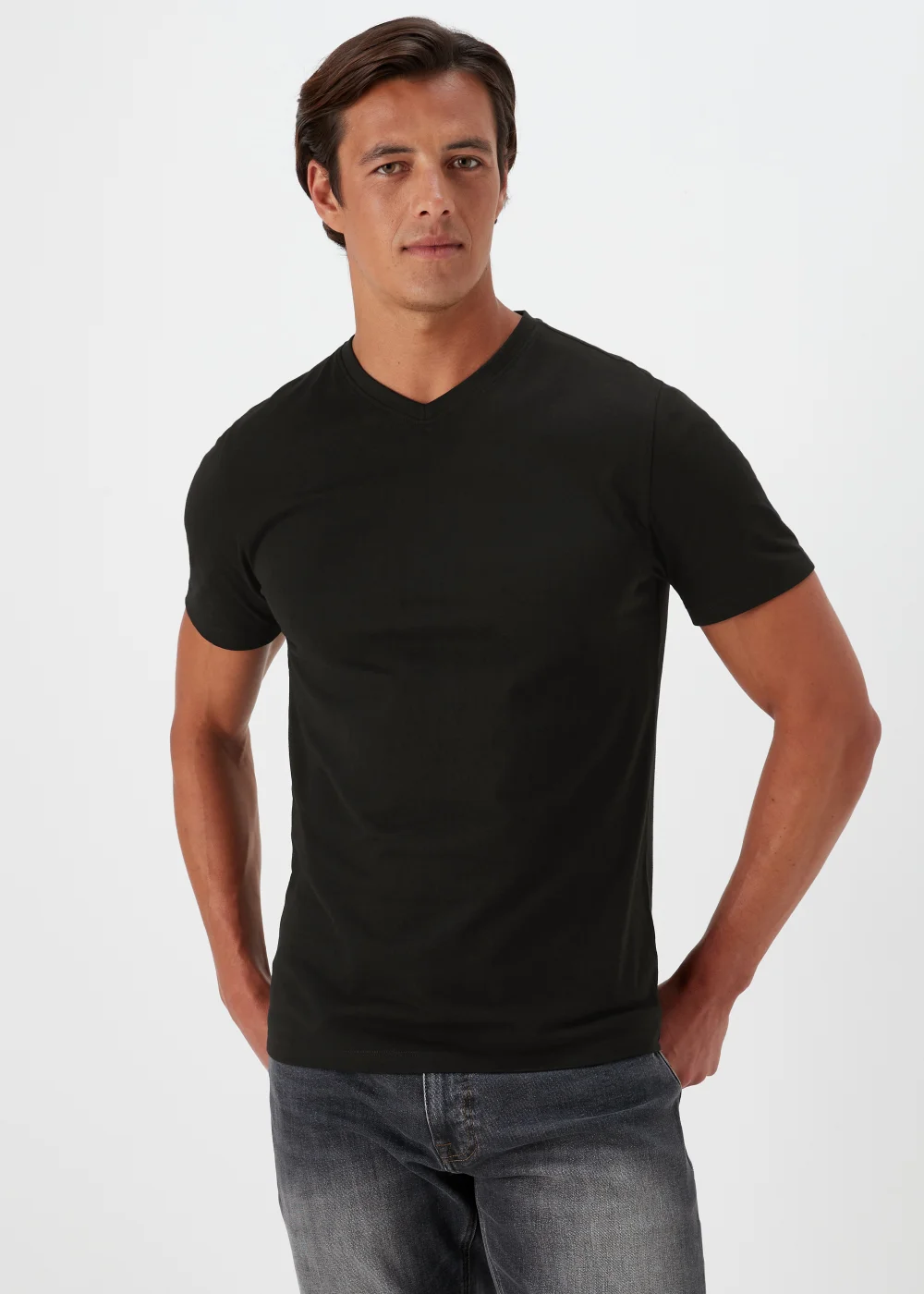 Black Essential V-Neck T-Shirt - S Image 1