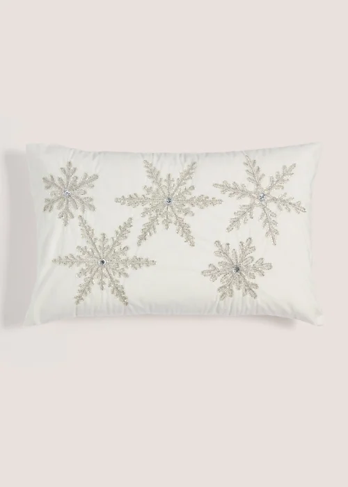 Cream Beaded Snowflake Cushion (30cm x 50cm) Image 1