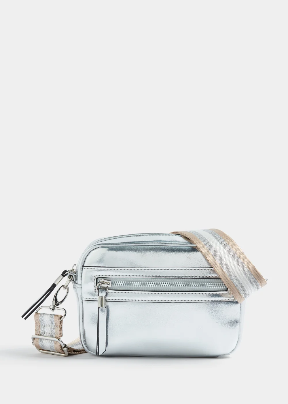 Girls Silver Metallic Camera Bag - One Size Image 1