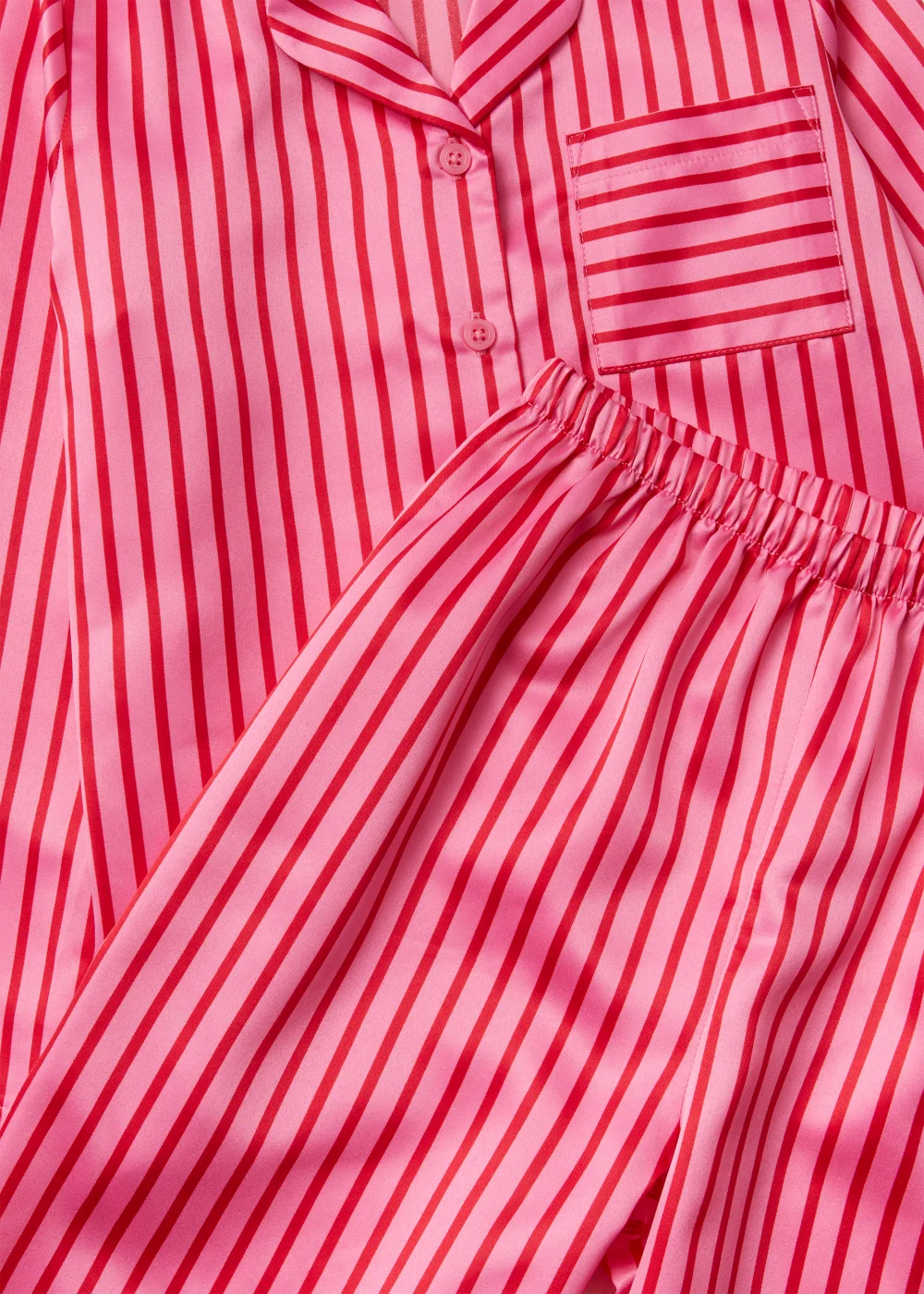 Girls Red & Pink Stripe Satin Pyjama Set (4-13yrs) - Age 4 Years Image 2