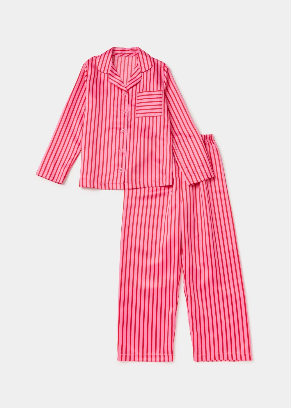 Girls Red & Pink Stripe Satin Pyjama Set (4-13yrs) - Age 4 Years Image 1