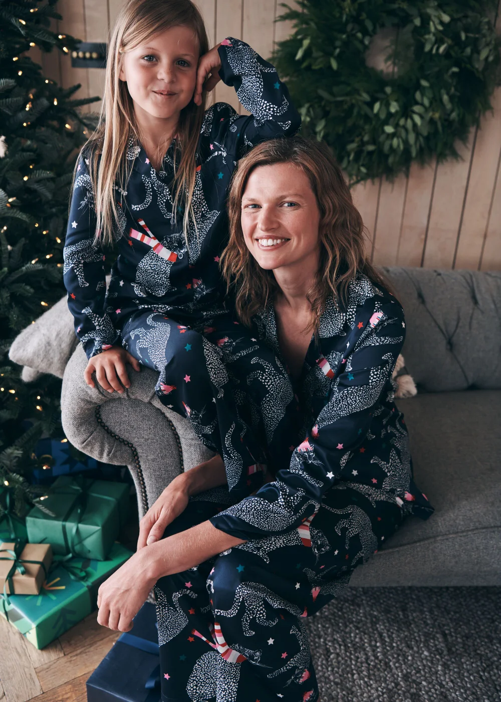 Kids Navy Oversized Leopard Satin Pyjama Set (4-13yrs) - Age 4 Years Image 3