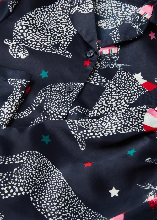 Kids Navy Oversized Leopard Satin Pyjama Set (4-13yrs) - Age 4 Years Image 2