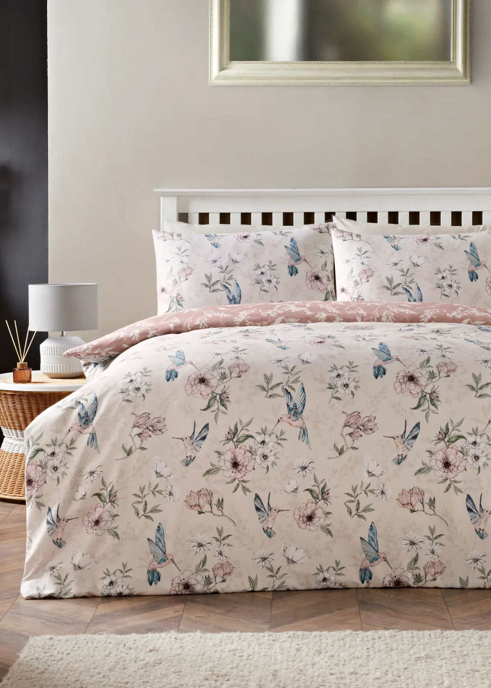 Pink Hummingbird 100% Cotton Duvet Cover - King Image 1