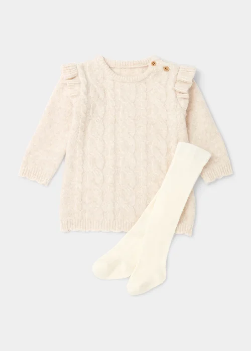 Baby Cream Cable Knit Dress & Tights Set (Newborn-23mths) - 0-3 months Image 1