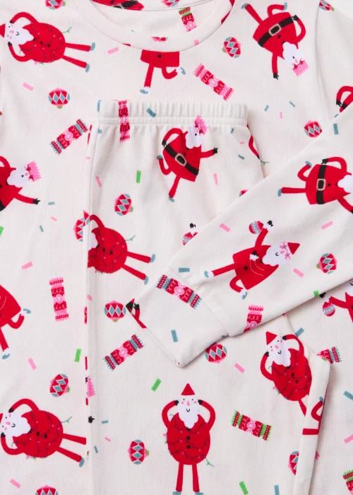 Girls Cream Dancing Santa Christmas Pyjama Set (4-13yrs) - Age 4 Years Image 2
