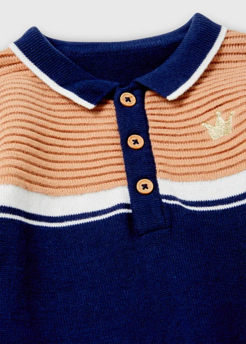 Baby Navy Knitted Smart Romper (Newborn-23mths) - 0-3 months Image 2