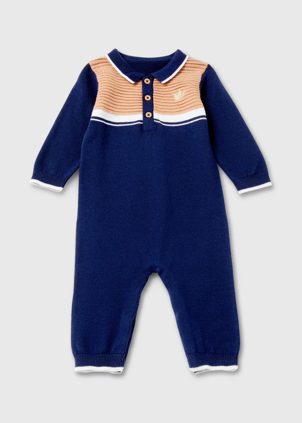 Baby Navy Knitted Smart Romper (Newborn-23mths) - 0-3 months Image 1