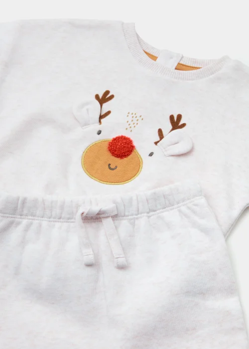 Baby Oatmeal Reindeer Print Sweatshirt & Joggers Set (Newborn-23mths) - Age 0 - 3 Months Image 2