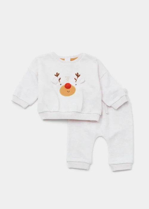 Baby Oatmeal Reindeer Print Sweatshirt & Joggers Set (Newborn-23mths) - Age 0 - 3 Months Image 1