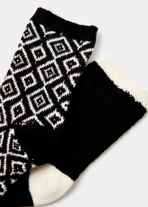 2 Pack Black Plain & Geo Thermal Socks - One Size Image 2