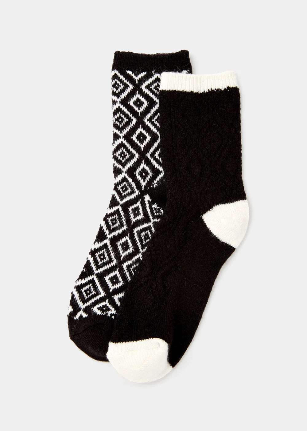 2 Pack Black Plain & Geo Thermal Socks - One Size Image 1