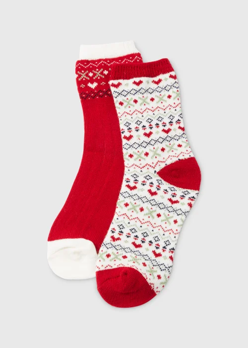 2 Pack Red Fairisle Print Thermal Socks - One Size Image 1